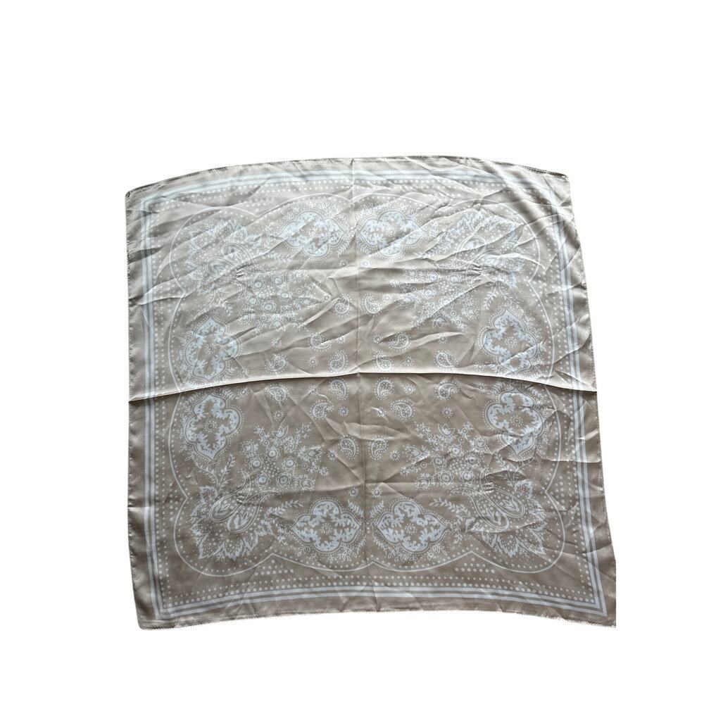 Beige Paisley Satin Square Scarf 27"x27"